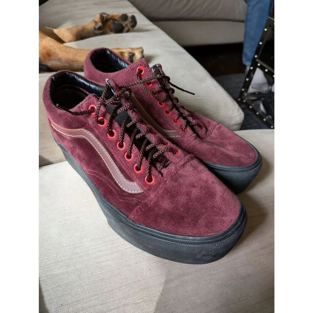 Disney Poison Apple Burgundy Suede Low-Top Sneakers with Black Platform Sole